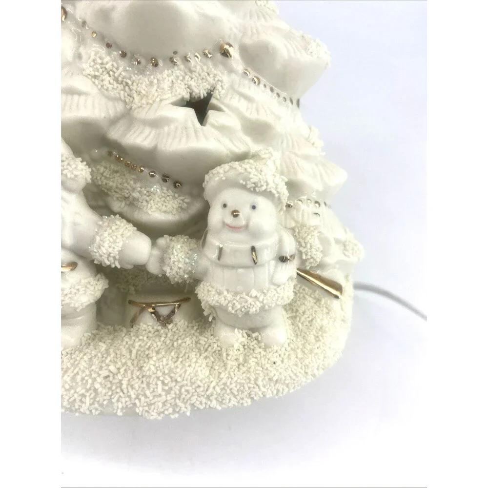 Ivory Gold Christmas Tree Lamp Nightlight Bear Santa Snowman Flocked Snow White